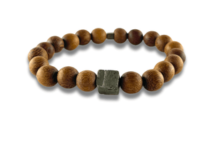 Bracelet Homme Bois Doré avec Perle Carrée - Zao