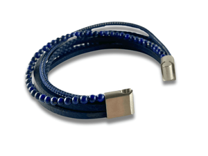 Bracelet en Cuir Bleu Perles - Poseidon