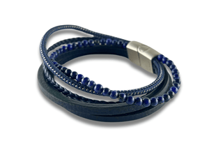 Bracelet en Cuir Bleu Perles - Poseidon