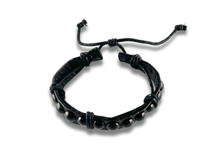 Bracelet en Cuir Noir Tissé - Hades