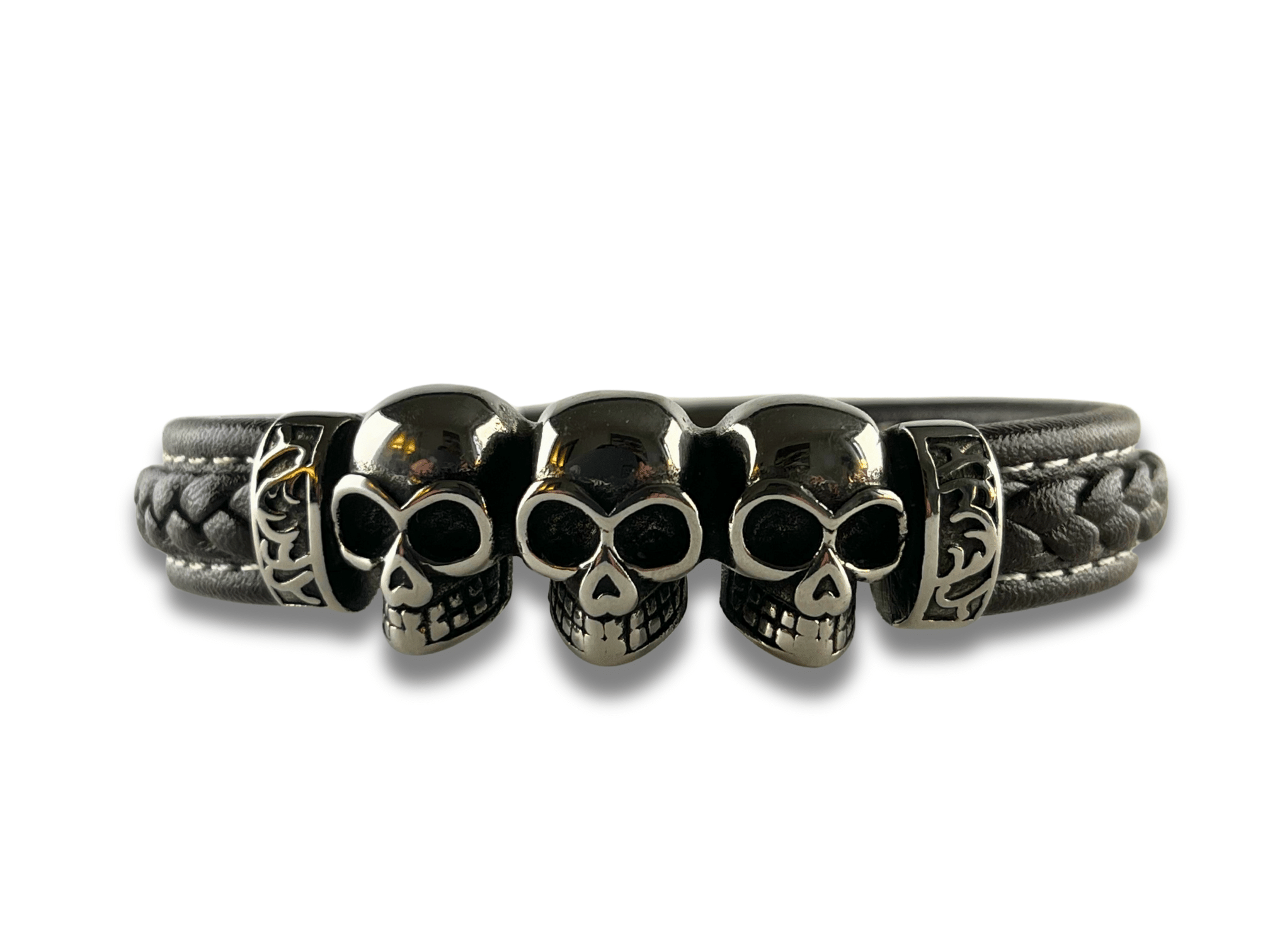 Bracelet en Cuir à Têtes de Mort - Cerberus