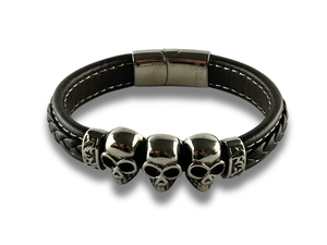 Bracelet en Cuir à Têtes de Mort - Cerberus