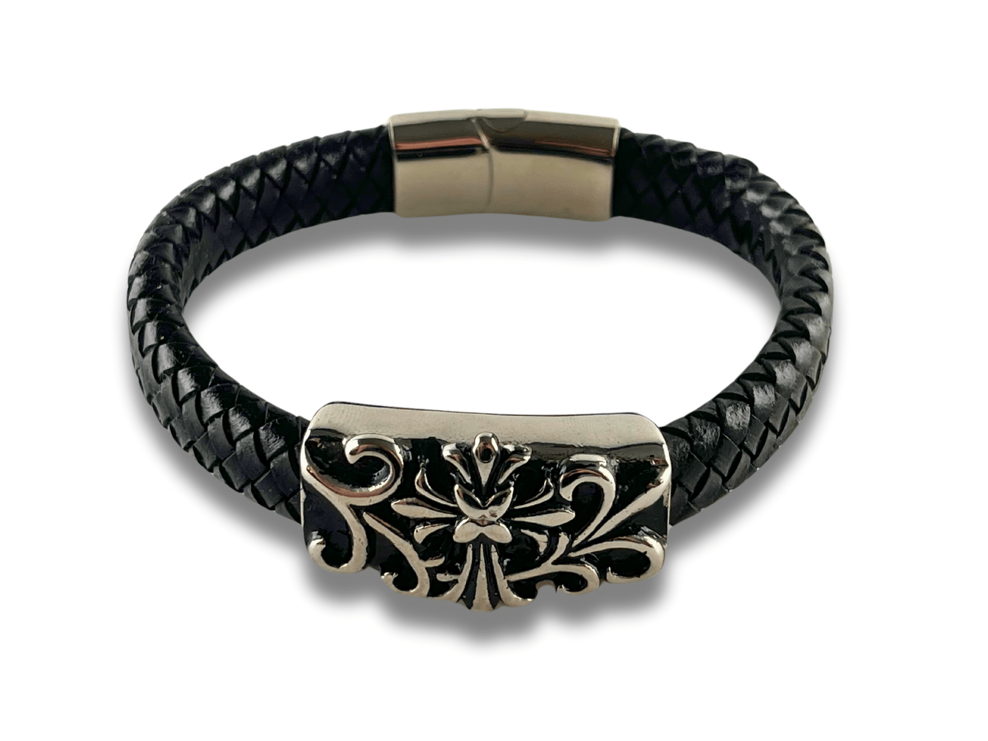 Bracelet en Cuir Tressé avec Plaque Florale - Florin