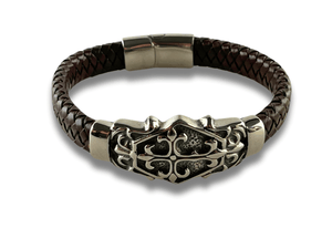 Bracelet en Cuir Marron avec Plaque Ornée - Valerius