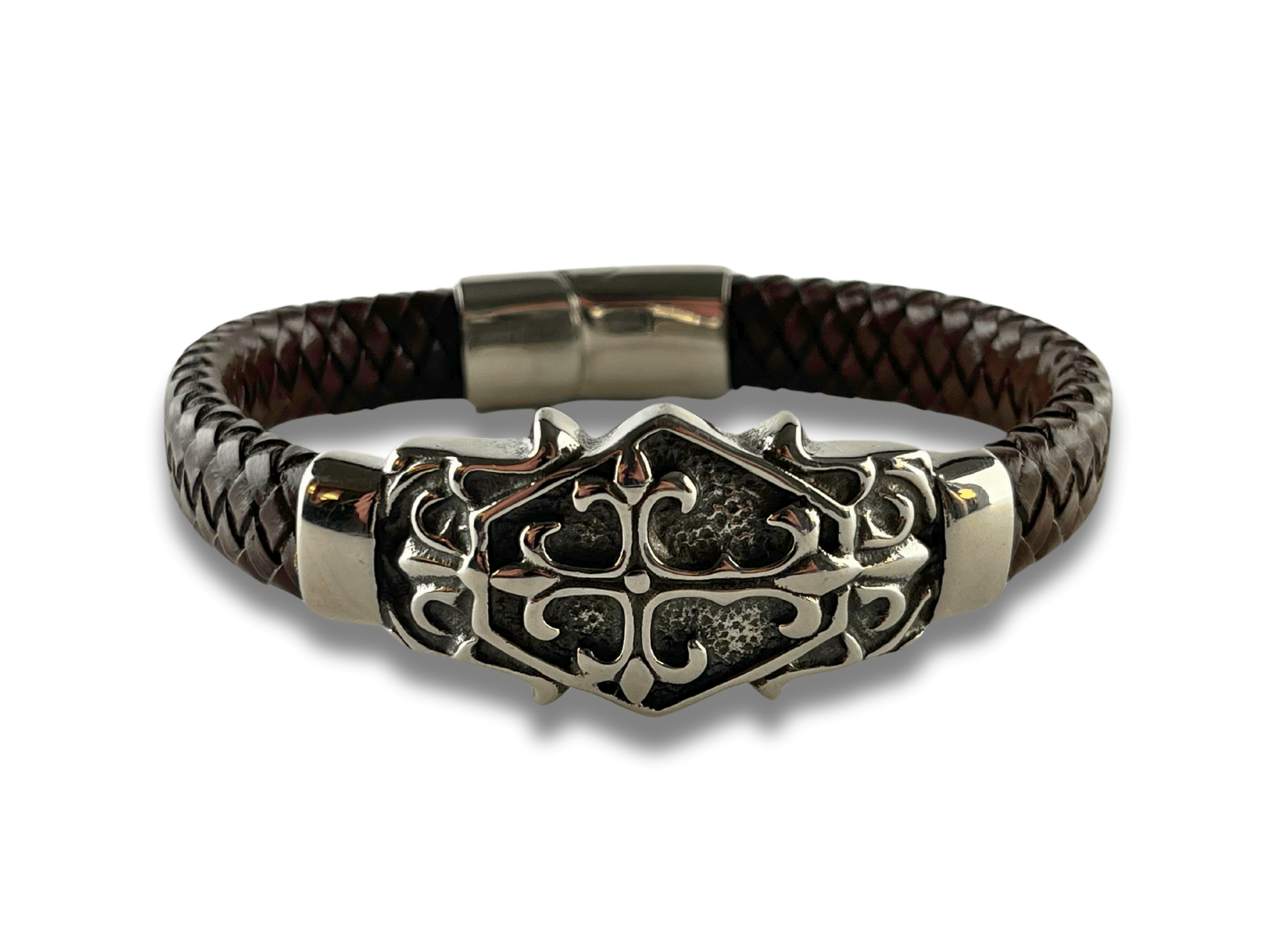 Bracelet en Cuir Marron avec Plaque Ornée - Valerius