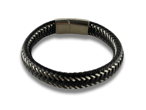 Bracelet en Cuir Noir à Mailles Métalliques - Cassian