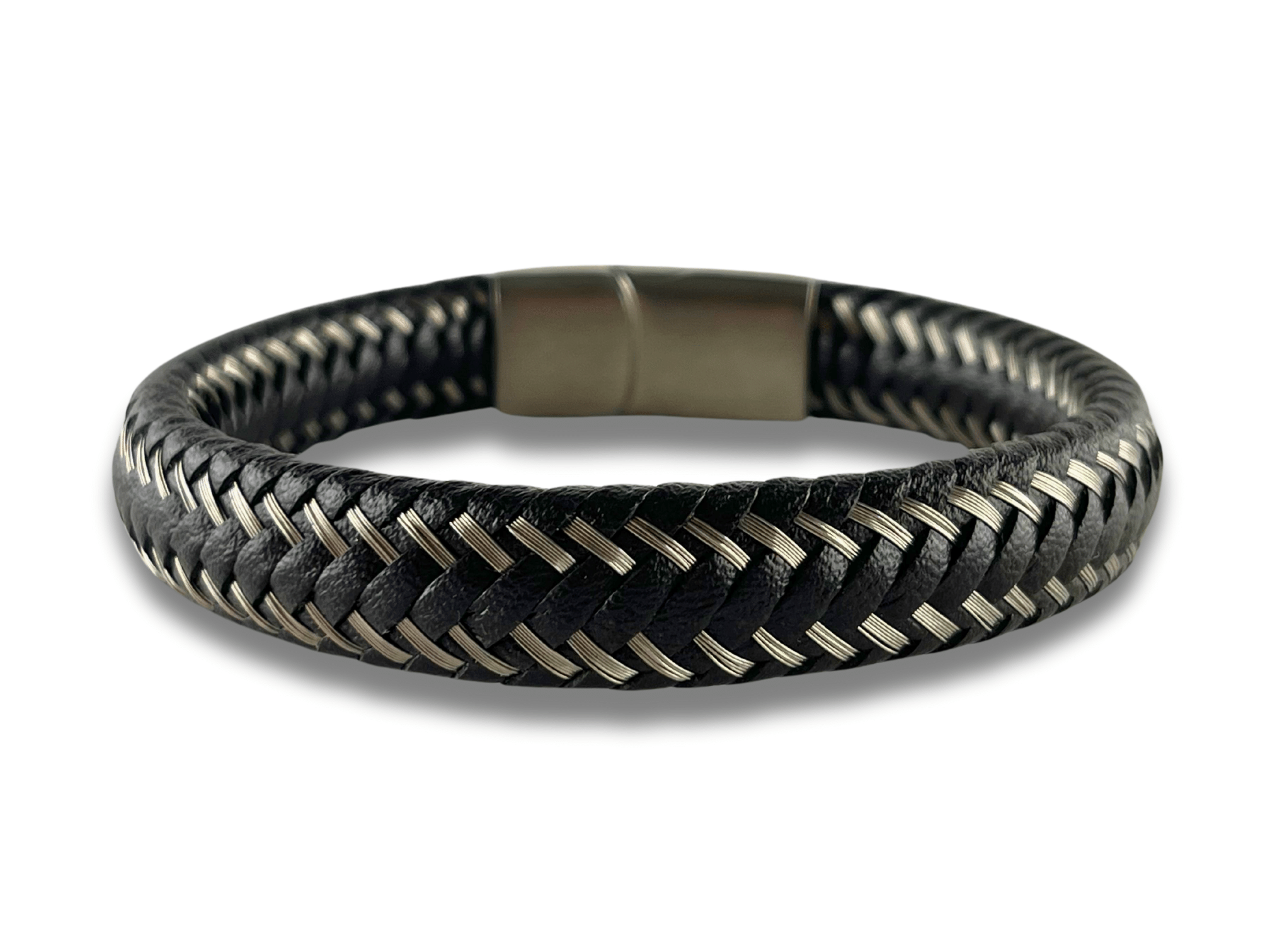 Bracelet en Cuir Noir à Mailles Métalliques - Cassian