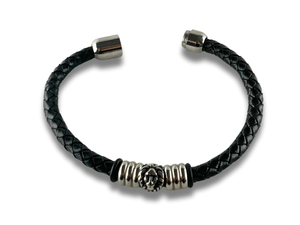 Bracelet en Cuir Noir avec Perle Lion - Simba