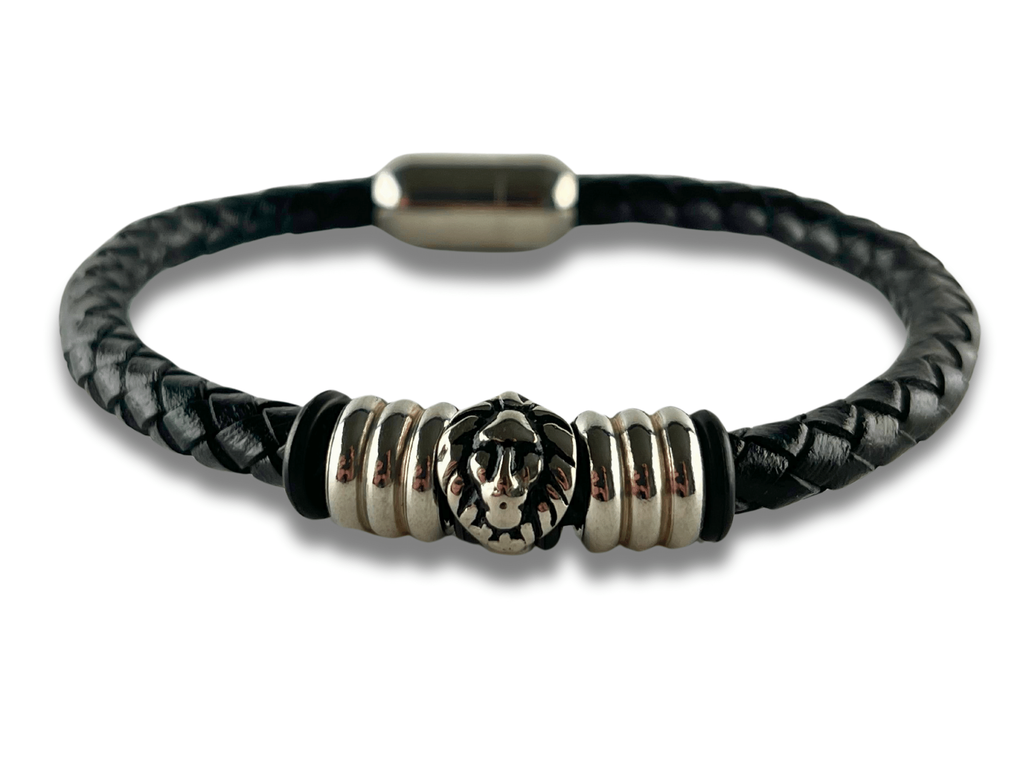 Bracelet en Cuir Noir avec Perle Lion - Simba