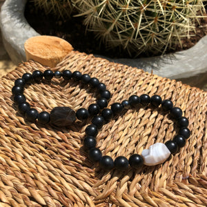 Bracelets Homme Agate Noire et Calcédoine - Sora