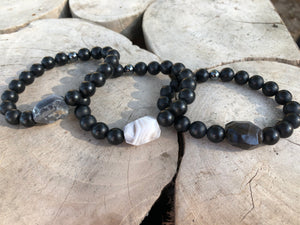 Bracelet Homme Agate Noire et Agate de Feu - Sora