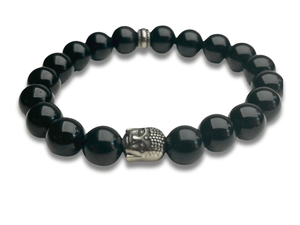 Bracelet Homme Onyx Noir avec Tête de Bouddha - Kuro