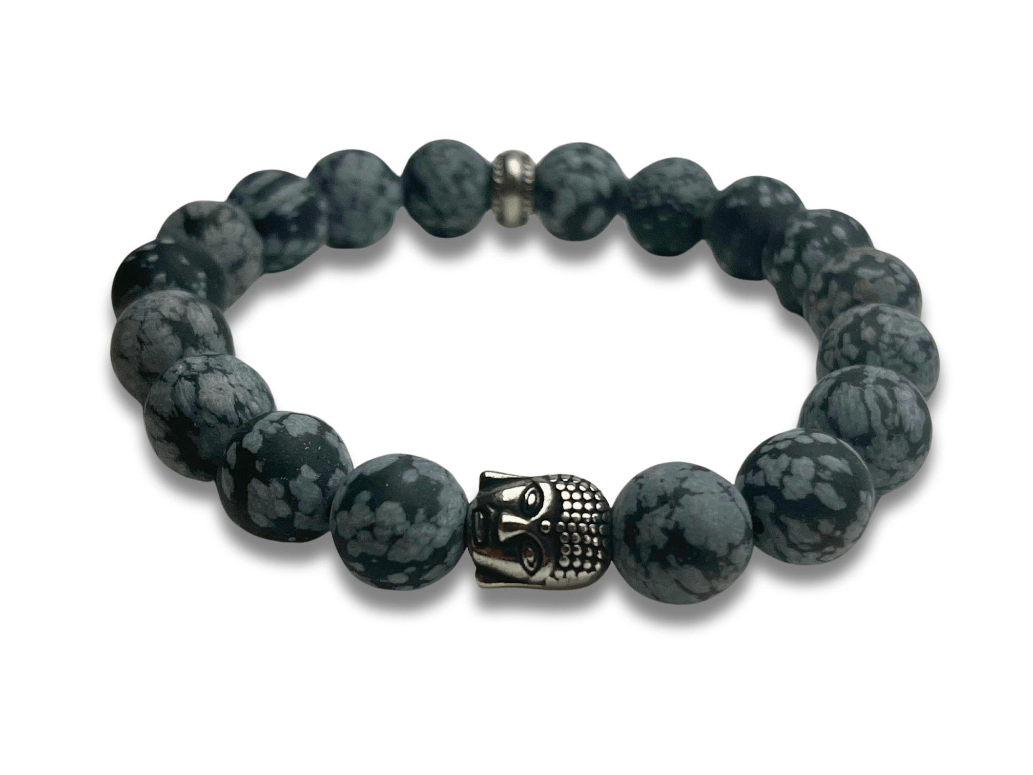 Bracelet Homme Jaspe Flocon de Neige avec Tête de Bouddha - Kuro