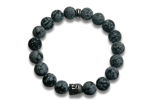 Bracelet Homme Jaspe Flocon de Neige avec Tête de Bouddha - Kuro