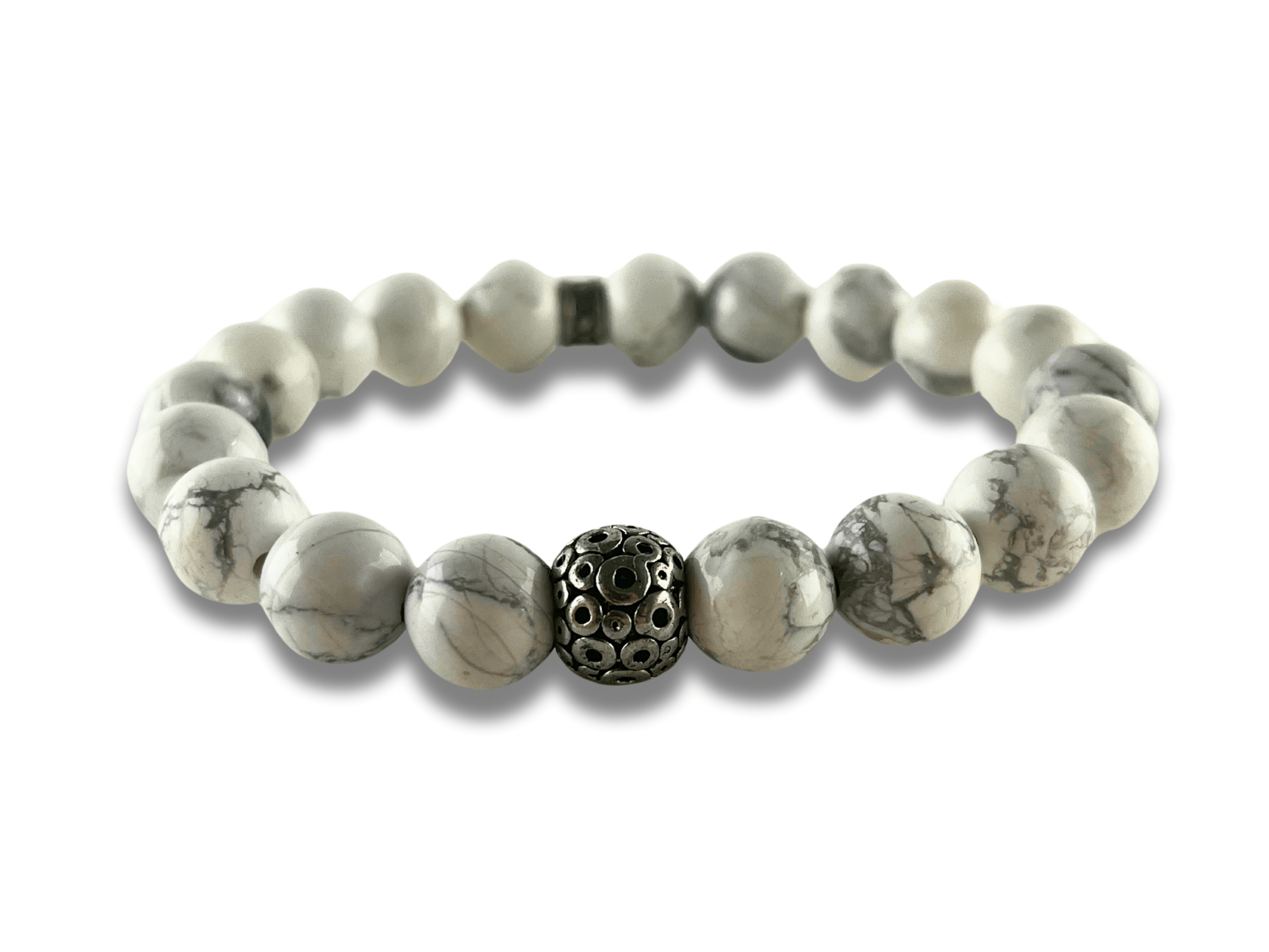 Bracelet Homme Howlite avec Perle Argentée - Argento