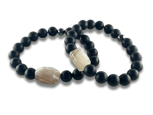 Bracelets Homme Agate Noire et Calcédoine - Sora